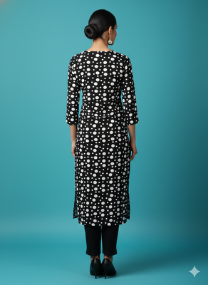 Ftdiva women's polka dots printed straight kurti in black 2