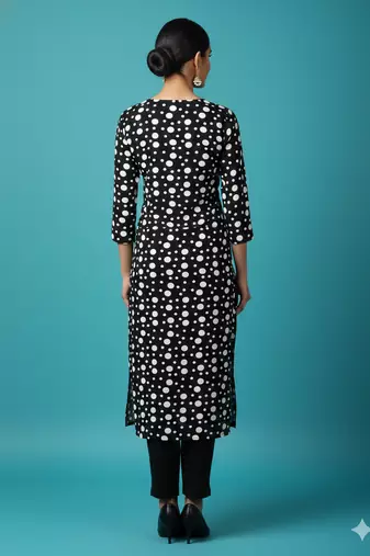 Ftdiva women's polka dots printed straight kurti in black