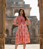 Ftdiva women's exclusive designer floral printed kurta in pink