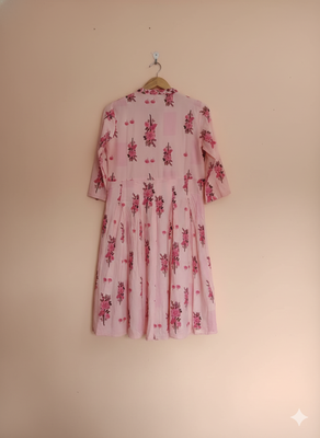 Ftdiva women's exclusive designer floral printed kurta in pink 3