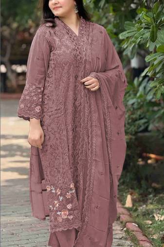 Purple fox georgette semi stitched suit with embroidery & sequence work