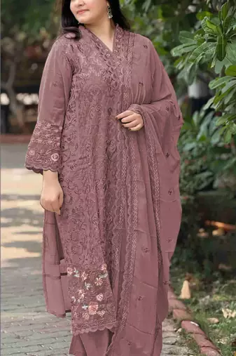 Purple fox georgette semi stitched suit with embroidery & sequence work