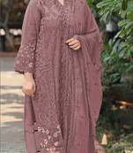 Purple fox georgette semi stitched suit with embroidery & sequence work