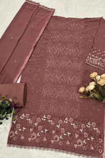 Purple fox georgette suit with embroidered sequin 