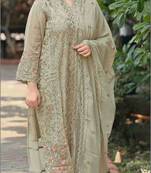 Green fox georgette suit with embroidered sequin 