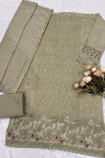 Green fox georgette suit with embroidered sequin 