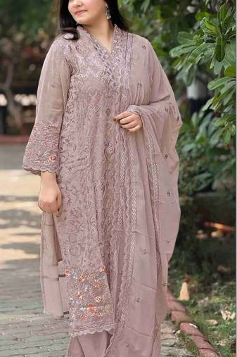 Lavender fox georgette semi stitched suit with embroidery & sequence work