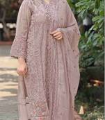 Lavender fox georgette semi stitched suit with embroidery & sequence work
