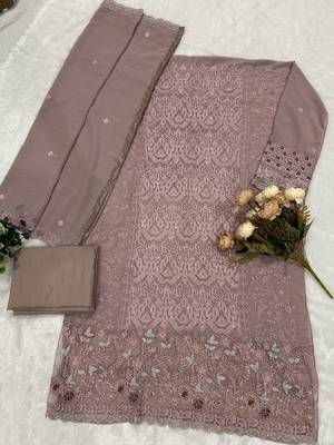 Lavender fox georgette suit with embroidered sequin  2