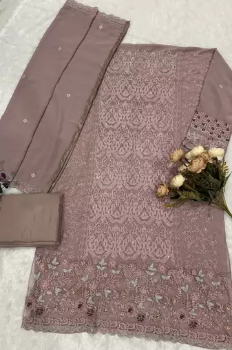 Lavender fox georgette suit with embroidered sequin 