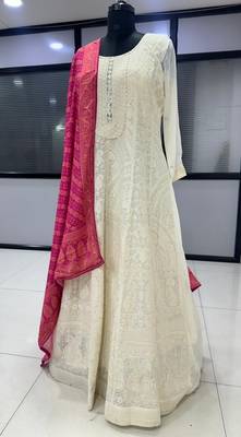 White georgette free size stitched anarkali suit with embroidered sequin  3