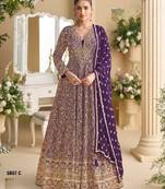 Violet georgette free size stitched anarkali suit with sequence & diamond work