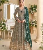 D green georgette free size stitched anarkali suit with sequence & diamond work