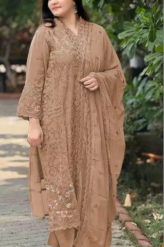 Brown fox georgette semi stitched suit with embroidery & sequence work