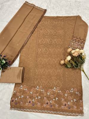 Brown fox georgette suit with embroidered sequin  2