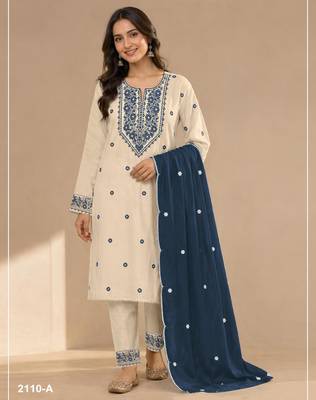 White navy khadi cotton suit with embroidered patch  1
