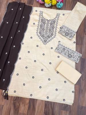 White d purple khadi cotton suit with embroidered patch  2