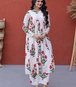 Pink Floral Printed Cotton Casual Wear Kurti With Pant