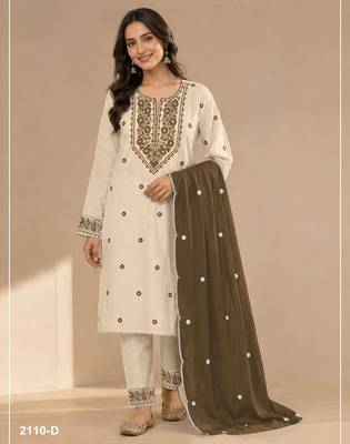 White mehendi khadi cotton suit with embroidered patch  1