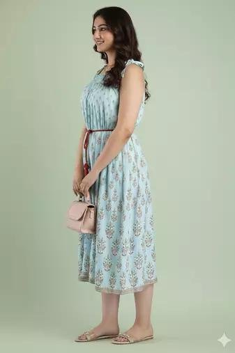 Ftdiva sleeveless anarkali kurta in light green