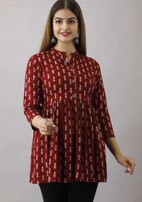 Ftdiva women's maroon printed kruti in rayon 3