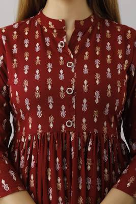 Ftdiva women's maroon printed kruti in rayon 4