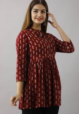 Ftdiva women's maroon printed kruti in rayon 5