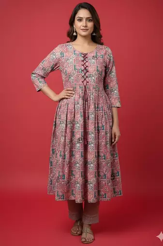 Ftdiva women embroidered printed aliya cut kurta in multicolor