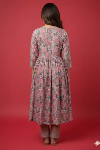 Ftdiva women embroidered printed aliya cut kurta in multicolor