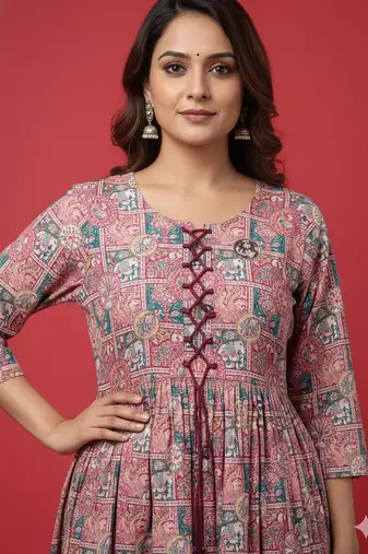 Ftdiva women embroidered printed aliya cut kurta in multicolor