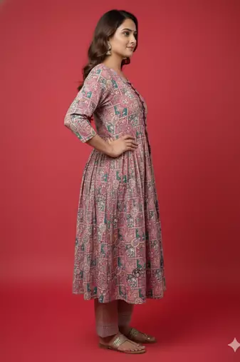 Ftdiva women embroidered printed aliya cut kurta in multicolor