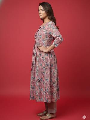 Ftdiva women embroidered printed aliya cut kurta in multicolor 5