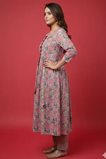 Ftdiva women embroidered printed aliya cut kurta in multicolor
