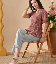 Ftdiva women's brown printed kruti in rayon