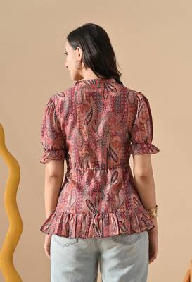 Ftdiva women's brown printed kruti in rayon 3