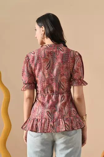 Ftdiva women's brown printed kruti in rayon