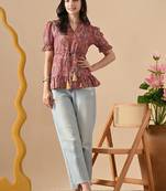 Ftdiva women's brown printed kruti in rayon