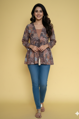 Ftdiva women stylish paisley printed straight kurta in multicolor