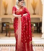 Bridal red zari woven silk saree rich banarasi style traditional wedding wear with blouse