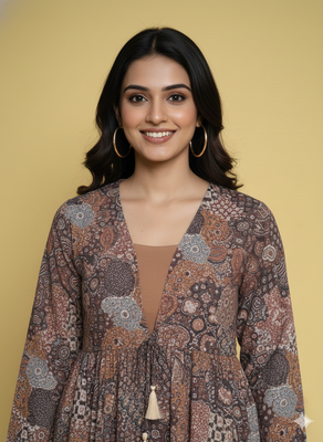 Ftdiva women stylish paisley printed straight kurta in multicolor 3