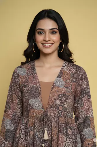 Ftdiva women stylish paisley printed straight kurta in multicolor