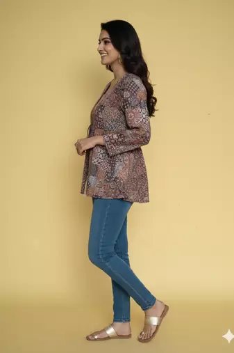 Ftdiva women stylish paisley printed straight kurta in multicolor