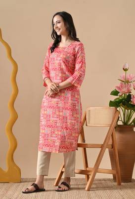 Ftdiva women stylish paisley printed straight kurta in pink 4