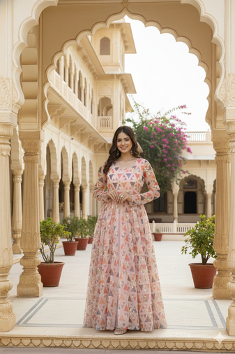 Ftdiva women's embroidepink anarkali pink printed kurti in rayon