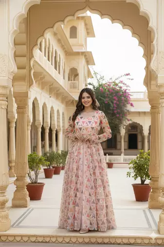 Ftdiva women's embroidepink anarkali pink printed kurti in rayon