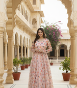 Ftdiva women's embroidepink anarkali pink printed kurti in rayon