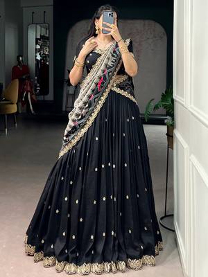 Captivating Black Sequins Work Silk Designer Half Saree Lehenga 1