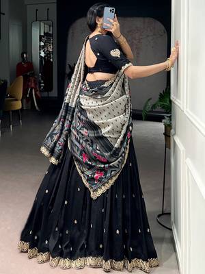 Captivating Black Sequins Work Silk Designer Half Saree Lehenga 5