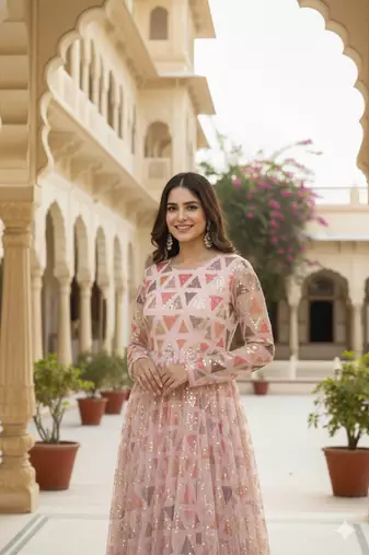 Ftdiva women's embroidepink anarkali pink printed kurti in rayon