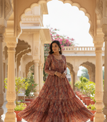 Ftdiva women's embroidebrown anarkali brown printed kurti in rayon